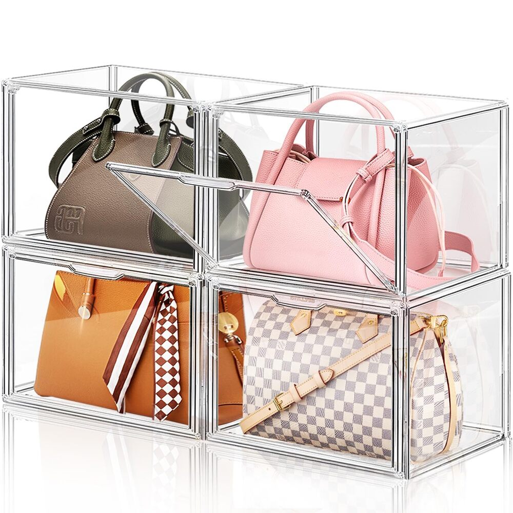 8357 4 Packs Clear Plastic Handbag Storage Organizer for Closet, Large